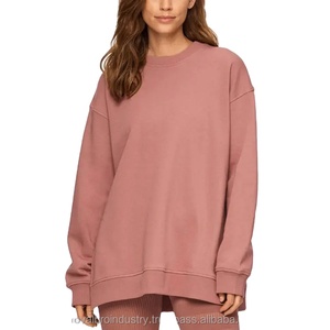 Sweats en molleton de coton 100% surdimensionnés décontractés pour femmes coupe ample col rond perlé et lavé - Product Image 2