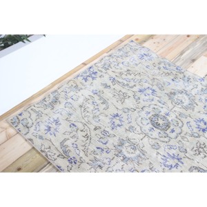 Tapis turc décoratif 4x4,5 pieds, tapis vintage bleu à motifs floraux - Product Image 5