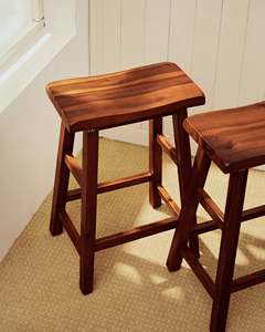 Taburete de bar de madera de nogal marrón de 53 cm, taburete alto moderno para cocina, silla de comedor. - Product Image 4