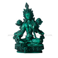 Statue de Bouddha Tara Verte Tibétaine en Métal et Résine, Imitation Antique de Qualité Supérieure, Faite à la Main, Assise sur Socle Lotus, Tenant un Lotus Bleu