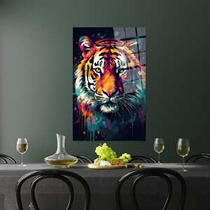 Impresión en Lienzo: Tigre Colorido y Audaz en Arte de Pared de Vidrio Templado, ARTE EN VIDRIO TEMPERADO - Product Image 1