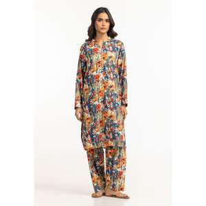 ชุดเซ็ตเสื้อผ้าลำลองสีน้ำเงินพิมพ์ลายสำหรับผู้หญิง ฤดูใบไม้ผลิ/ฤดูร้อน ชุดเครป 2 ชิ้น ไซส์ XS/XS - Product Image 1