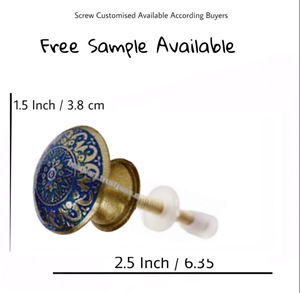 Bouton gravé en laiton bleu marocain peint à la main Floral tiroir porte armoire tirer poignée pour cuisine commode salle de bain usage extérieur - Product Image 3