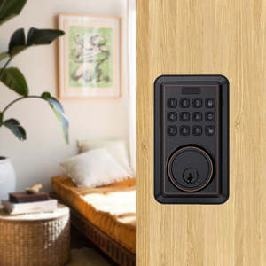 Nouvelle serrure de porte intelligente noire mate, poignée à levier robuste, élégante, pêne dormant intelligent avec fonction de mémoire de mot de passe, carte-clé - Product Image 2