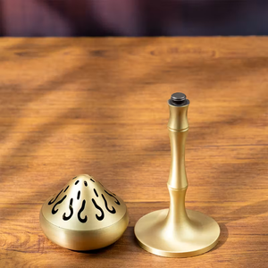 vintage Brass Incense Burner with Deer <b>Figurine</b> Lid and Geometric Cutouts For bakhoor & Oud - Product Image 2