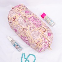 Grande Trousse de Voyage Vintage Écologique Imperméable en Coton Matelassé avec Fermeture Éclair, Taille Personnalisable, Motif Imprimé au Bloc