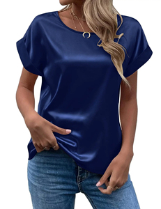 Blusa elegante para mujer, camisetas sólidas, verano 2024, camisa de manga corta de punto para mujer, camiseta informal transpirable de secado rápido Regular con cuello - Product Image 4