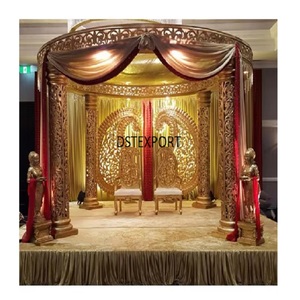 Mandap redondo tallado de fibra de boda con Paisley Glorious Wedding Golden Mandap Alemania Golden Wedding Nuevo diseñador Mandap Set EE. UU. - Product Image 1