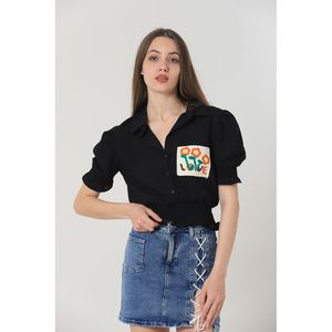 Blusas y Camisas para Mujer Topshow, Negras con Bolsillo Bordado, Camisas al por Mayor - Product Image 4