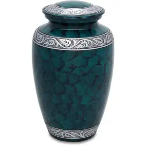 Gloriosa urna di alluminio verde artigianato di grande qualità al miglior prezzo all'ingrosso per ceneri da cremazione funebre di ACW