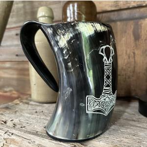 "Handcrafted Viking Horn <b>Mug</b> Rustic Ale Tankard for Beer, Mead, Coffee Unique Gift for Men, Norse Fans, & Medieval Lovers" - Product Image 1