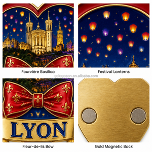 Nouveau Souvenir de Lyon, France : Aimant de réfrigérateur en métal émaillé, motif Cœur et Lanternes, 25 ans d'expérience, Cadeau touristique Notre-Dame de la Fourvière - Product Image 2