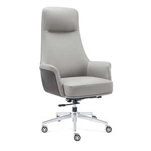 Silla de Oficina Ergonómica Contemporánea de Cuero Sintético en Gris con Acabados Cromados - Product Image 2