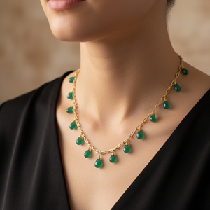 Collar Chapado en Oro de Plata de Ley 925 con Forma de Gota de Ónix Verde Ajustable Fabricación de Joyas Hechas a Mano Compromiso Fiesta de Boda - Product Image 4