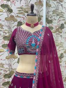 ชุดเดรสผ้าไหมที่มีรายละเอียดคอและไหล่แฟนซีในฝันของ lehenga สง่างามด้วยชุดเดรส - Product Image 5