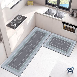 Ensemble personnalisé de deux tapis de cuisine modernes, surface en polyester avec dos en caoutchouc, absorbant l'eau, antidérapant, lavable, tapis de sol - Product Image 2