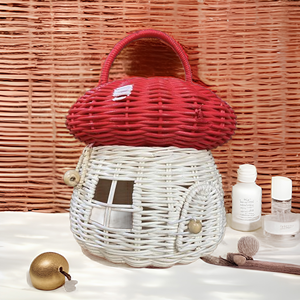 Cesta de almacenamiento hecha a mano de ratán tejido de ratán rojo, cesta de decoración en forma de seta - Product Image 3