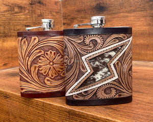 Wholesale Hand Tooled Leather Hip <b>Flask</b> Western Floral Genuine Leather 8oz <b>Flask</b> Cover Top Grain Leather Stainless Steel <b>Flask</b> - Product Image 6