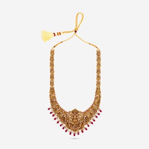 Antique Gold Plated <b>Necklace</b> <b>Ruby</b> Diamond Pearl Beads 185198 Wedding Engagement Religious Claw Setting Brass Alloy Number Shape - Product Image 3