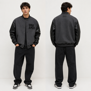 <b>Men's</b> Charcoal Grey Varsity <b>Jacket</b> Wool Body Real Leather Sleeves Blank Letterman <b>Baseball</b> <b>Jacket</b> OEM ODM - Product Image 1