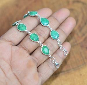 925 Sterling Silver Emerald Gemstone Bracelet Jewelry Handmade Boho Style Bracelet Jewelry for Women Wedding Gift for Wife - Product Image 5