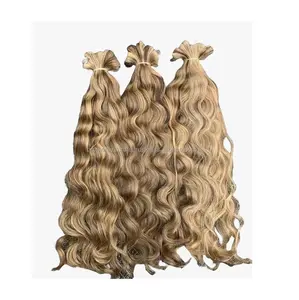 Hot Styling Women's Hair Braiding Long Wave Natural Human Hair Extensions for Sale In Bulk from Indian Supplier
