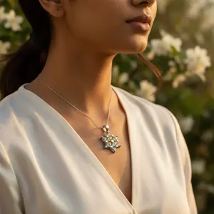 Bijoux fins en argent 925 pour femmes, pendentif étoile plaqué rhodium, perle d'eau douce, topaze, diamant géométrique, accents or rose, tendance - Product Image 2