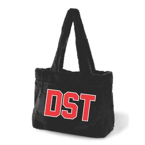 Delta confraternita greca DST borsa Tote in pelliccia nera con lettere ricamate bianche rosse borsa in peluche durevole regalo di vita greca - Product Image 2