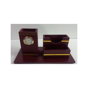 High Quality MDF Board Pen <b>Holder</b> With Clock Desk Pen <b>Holder</b> Table Pen <b>Holder</b> Desk Organizer - Product Image 3