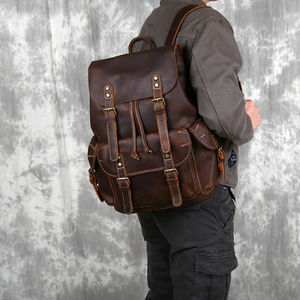 Sac à dos en cuir véritable de grande capacité pour hommes étanche réutilisable Logo personnalisé fermeture éclair pour les voyages d'affaires compartiment pour ordinateur portable - Product Image 4