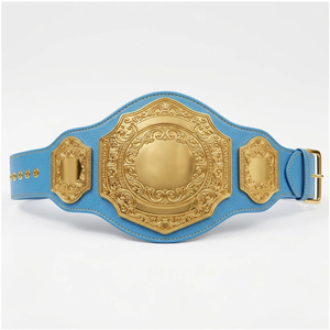 Cinturón de Artes Marciales de PU Azul con Placas Ornamentadas Doradas, Equipo de Entrenamiento Duradero Unisex - Product Image 1