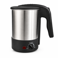 Bouilloire électrique de voyage en acier inoxydable de 1,0 L, sans fil et avec cordon, à température réglable, certifiée CE GS RoHS CB ETL, vente en gros