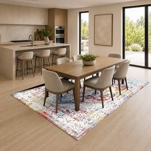 Tapis RUGS DEPOT LXDP-0581 – Tapis ethnique multicolore neutre Kilim imprimé numériquement, lavable en machine, en chenille, antidérapant – Vente en gros - Product Image 4