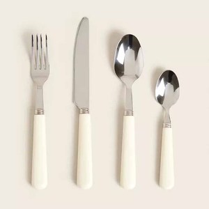 Five-Piece <b>Flatware</b> <b>Set</b> with Resin Handle Stainless Steel and Pink Shaded White Includes Basic Utensils - Product Image 5