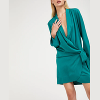 Nouvelle robe de soirée élégante pour femmes, mini-robe, col asymétrique, fermeture à nouer, fermetures éclair tissées, satin mat de haute qualité, logo personnalisé OEM
