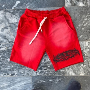 Short délavé au soleil de style High Street avec conception d'impression d'écran à ourlet à bord brut en détresse - Product Image 4