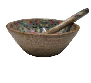 Cuenco de madera de Acacia Natural con esmalte impreso en el interior, tamaño personalizado, venta al por mayor, para comida y ensalada con servicio s - Product Image 1