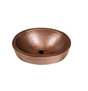 Lavabo/lavabo de baño de granja de cobre puro con forma redonda antigua con material metálico de diseño en relieve de flores - Product Image 3