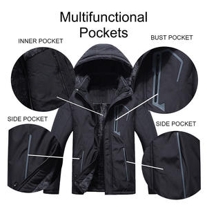 Veste de ski d'hiver coupe-vent et imperméable pour hommes combinaison épaissie à capuche chaude combinaison une pièce tissu denim teint uni - Product Image 5