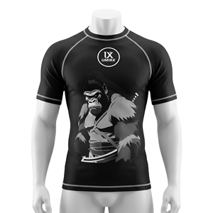Camiseta de compresión sin costuras para hombre, manga corta, con estampado gráfico de gorila, sublimada, para BJJ, MMA, No Gi - Product Image 1
