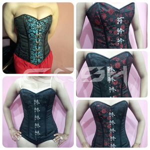 Corset noir en brocart pour femme, style gothique et fétichiste, avec baleines en acier sous la poitrine - Product Image 6