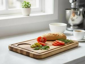 Planche à découper et à servir en bois massif avec des bords arrondis lisses, conçue pour la cuisine à domicile, le restaurant, le buffet et la restauration - Product Image 3