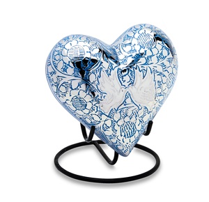 Laiton Crémation Coeur Souvenir Urne Gravé Pigeon Bleu Couleur Fournitures Funéraires Coeur Crémation Mémorial Cendres Urne - Product Image 1