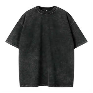 Camiseta negra de gran tamaño con logotipo personalizado de 300 GSM al por mayor, camiseta pesada para hombre, Camiseta 100% de algodón lavada con ácido para hombre - Product Image 6