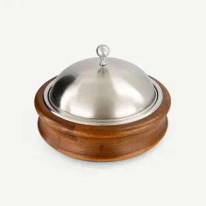 Vente chaude de casseroles arabes en acier inoxydable plat de luxe arabe chauffe-plats avec couvercle extérieur en bois - Product Image 5