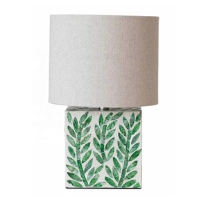 Square Shape Mother of Pearl Table Lamp with Floral Inlay Design Without <b>Shade</b> Elegant Bedside Nightstand Lamp Wedding <b>Lighting</b> - Product Image 2