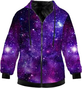 Người đàn ông của phụ nữ <span class=keywords><strong>Galaxy</strong></span> Hoodies lông cừu Zip trùm đầu không gian vũ trụ áo mùa đông Sherpa lót áo khoác ấm - Product Image 4