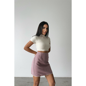 Falda Corta de Cachemira Rosa Suave, Tejido de Lana - Product Image 4