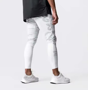 Men's <b>White</b> Sublimation Printed Sporty Leggings Elastic Waist Quick Dry Lightweight Spandex Polyester Pants Summer Wear - Product Image 4