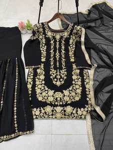 Traje Sarara de Georgette de Tres Piezas, Diseño Tradicional, con Bordado de Lentejuelas, Secado Rápido, Salwar Kameez para Fiestas - Product Image 3